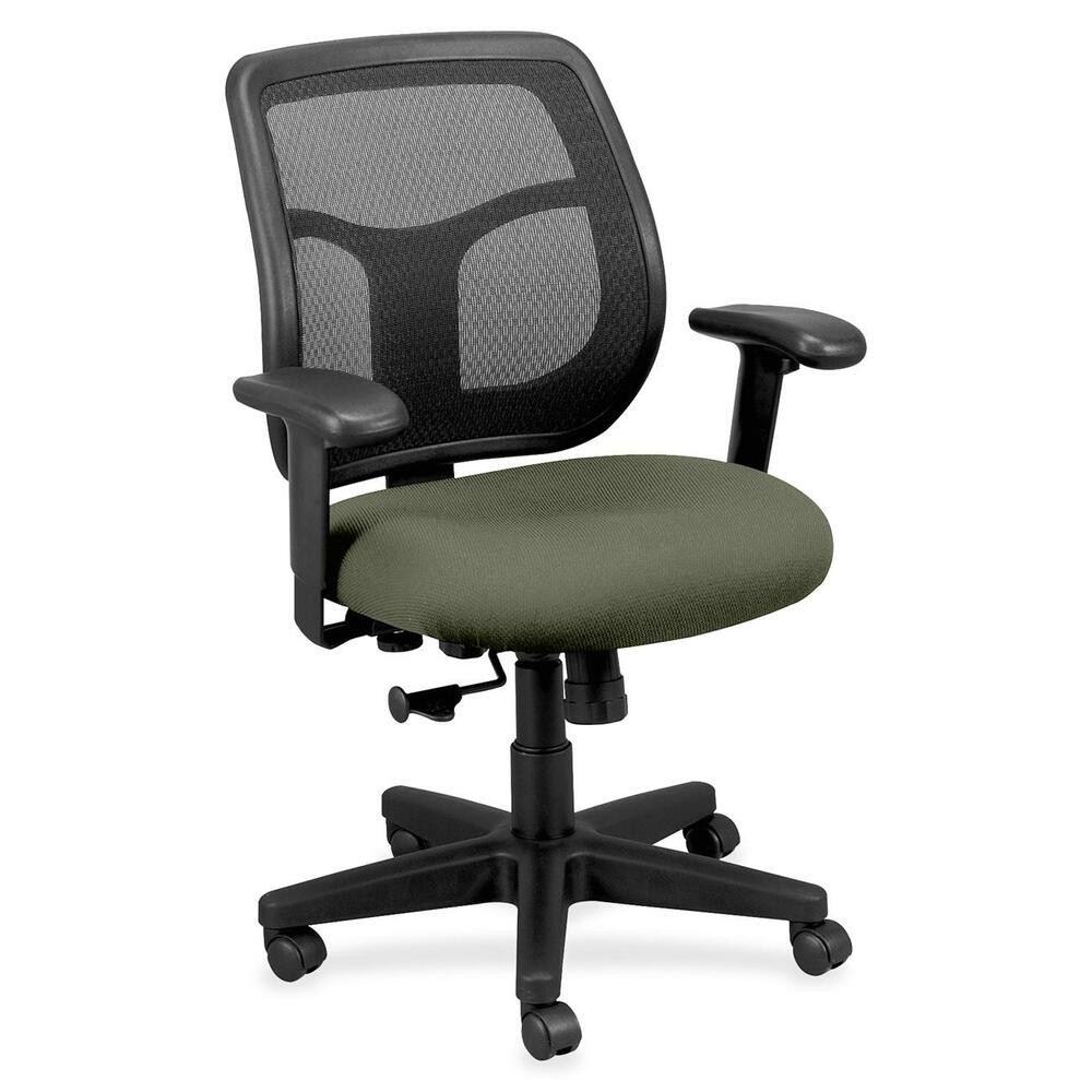 EUTMT940085 - Apollo Mid Back Task Chair combines value, comfort, adjustability and quality to create a perennial favorite. Breathable, mesh back provides increased airflow and maximum comfort for all-day sitting. Ratchet back adjusts up or down relative to the seat for personalized lumbar support and comfort. Tilt-tension control features a recline rate that adapts to your weight. Lockout tilt function prevents tilting. Synchro-tilt mechanism lets the back recline in a preset ratio to the seat for relaxed positioning. Fabric-upholstered, padded, waterfall seat with sloping front reduces pressure on back of knees. Width-adjustable and height-adjustable arms move in or out and up or down for proper ergonomic positioning. Seat-height adjustment sets seat height to your desired position relative to the floor. Chair is Greenguard certified to have low chemical emissions.