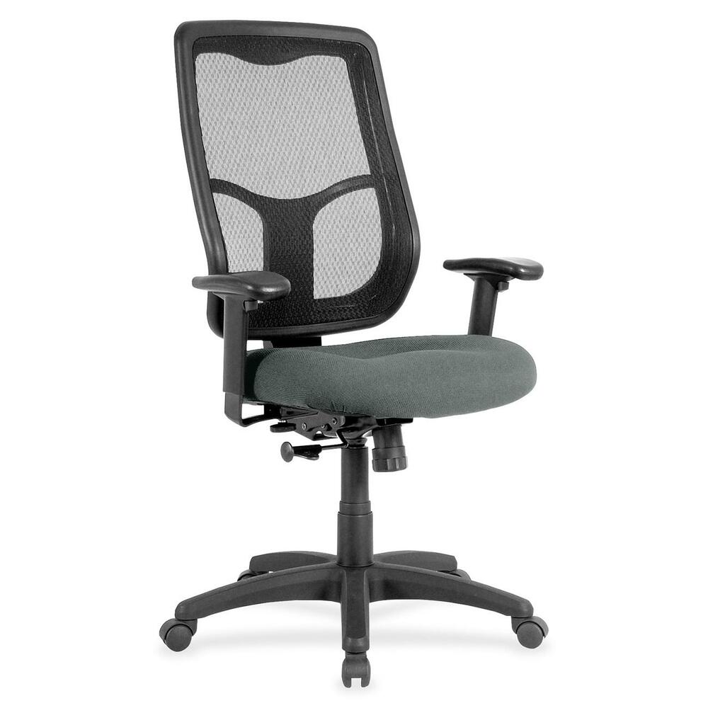 EUTMTHB9432 - Apollo High Back Chair with Ratchet Back combines value, comfort, adjustability and quality to give you a comfortable seating option with a breathable, mesh back. Tilt tension control with tilt lock allows you to adjust the recline rate based on your weight. Synchro-tilt allows the back to recline in a preset ratio to the seat. Seat-height adjustment allows you to set the height to the desired position relative to the floor. Canyon vinyl-upholstered, waterfall seat slopes to reduce pressure on the back of your knees for extra comfort through prolonged periods. Arms are both width-adjustable and height-adjustable for proper ergonomic positioning. 2.8" ratchet-back, height adjustment allows the backrest to easily adjust up or down relative to the seat for personalized lumbar region support and comfort. Chair is Greenguard certified to have low chemical emissions.