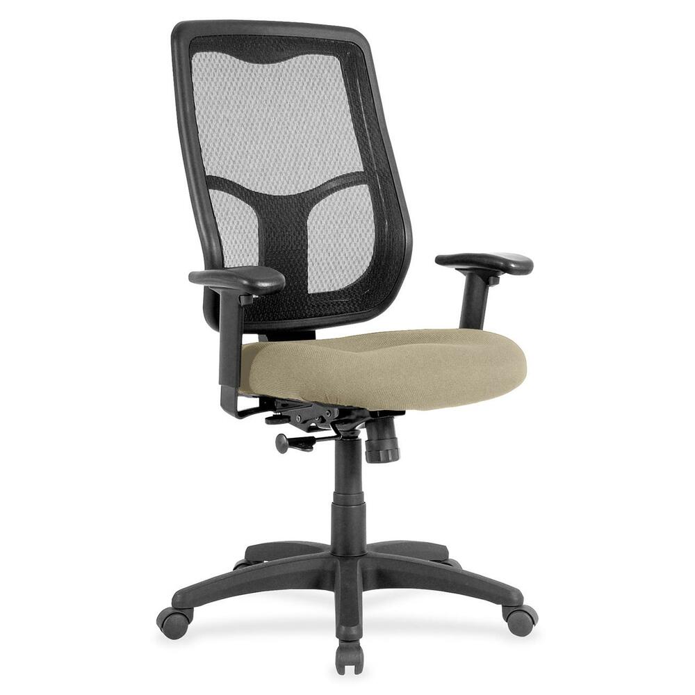 EUTMTHB9445 - Apollo High Back Chair with Ratchet Back combines value, comfort, adjustability and quality to give you a comfortable seating option with a breathable, mesh back. Tilt tension control with tilt lock allows you to adjust the recline rate based on your weight. Synchro-tilt allows the back to recline in a preset ratio to the seat. Seat-height adjustment allows you to set the height to the desired position relative to the floor. Fabric-upholstered, waterfall seat slopes to reduce pressure on the back of your knees for extra comfort through prolonged periods. Arms are both width-adjustable and height-adjustable for proper ergonomic positioning. 2.8" ratchet-back, height adjustment allows the backrest to easily adjust up or down relative to the seat for personalized lumbar region support and comfort. Chair is Greenguard certified to have low chemical emissions.