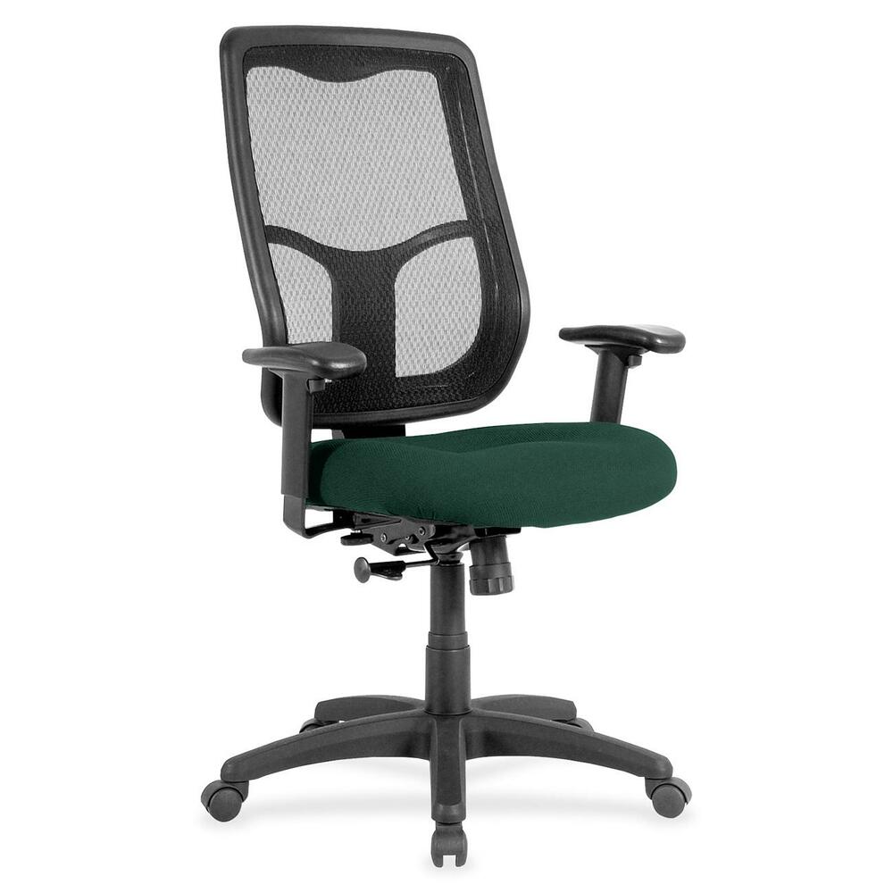EUTMTHB9450 - Apollo High Back Chair with Ratchet Back combines value, comfort, adjustability and quality to give you a comfortable seating option with a breathable, mesh back. Tilt tension control with tilt lock allows you to adjust the recline rate based on your weight. Synchro-tilt allows the back to recline in a preset ratio to the seat. Seat-height adjustment allows you to set the height to the desired position relative to the floor. Fabric-upholstered, waterfall seat slopes to reduce pressure on the back of your knees for extra comfort through prolonged periods. Arms are both width-adjustable and height-adjustable for proper ergonomic positioning. 2.8" ratchet-back, height adjustment allows the backrest to easily adjust up or down relative to the seat for personalized lumbar region support and comfort. Chair is Greenguard certified to have low chemical emissions.