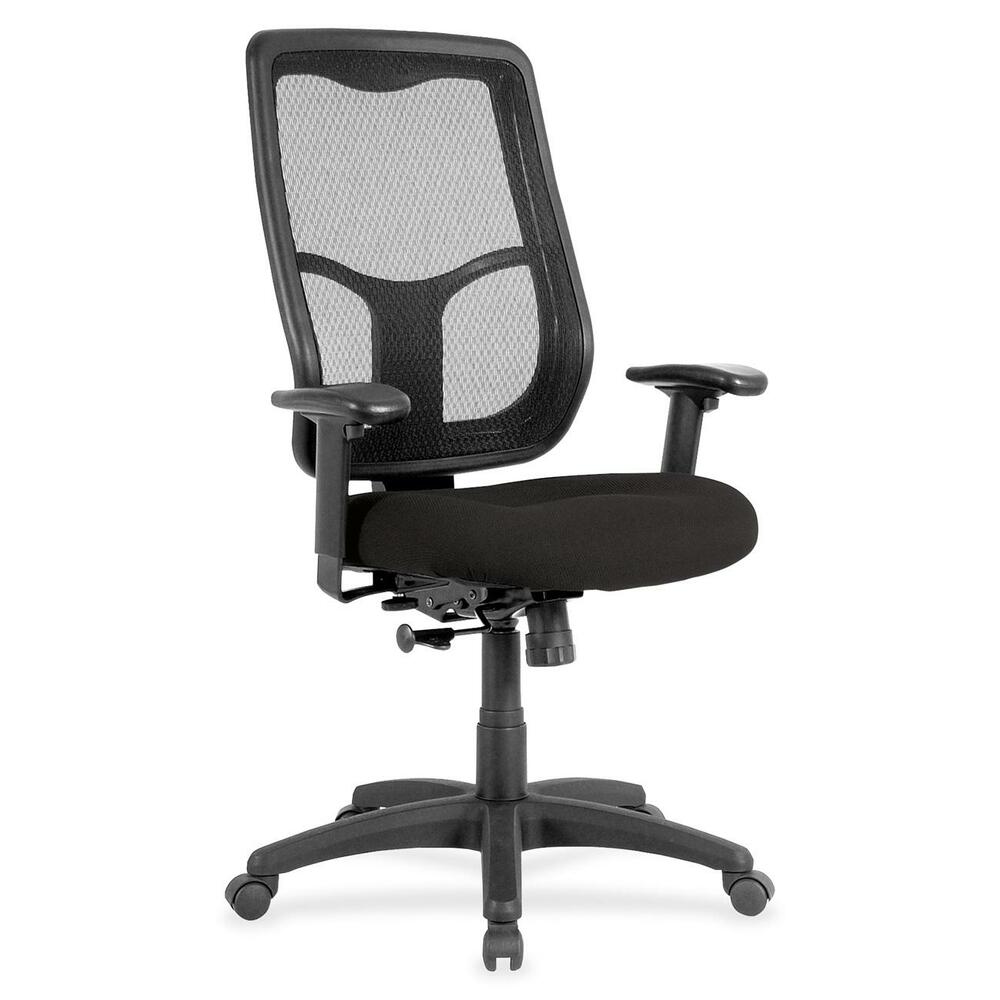 EUTMTHB9463 - Apollo High Back Chair with Ratchet Back combines value, comfort, adjustability and quality to give you a comfortable seating option with a breathable, mesh back. Tilt tension control with tilt lock allows you to adjust the recline rate based on your weight. Synchro-tilt allows the back to recline in a preset ratio to the seat. Seat-height adjustment allows you to set the height to the desired position relative to the floor. Fabric-upholstered, waterfall seat slopes to reduce pressure on the back of your knees for extra comfort through prolonged periods. Arms are both width-adjustable and height-adjustable for proper ergonomic positioning. 2.8" ratchet-back, height adjustment allows the backrest to easily adjust up or down relative to the seat for personalized lumbar region support and comfort. Chair is Greenguard certified to have low chemical emissions.