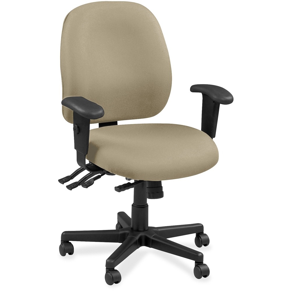EUT4980245 - 4x4 Task Chair is an economical chair that provides all-day comfort with its contoured cushions and ergonomic features. Tilt-tension control with tilt lock allows you to adjust the recline rate based on your weight. Center tilt with adjustable tension gives you the ability to rock. Back-angle adjustment sets the back angle for personalized comfort in a reclined position. Seat-height adjustment allows you to set the height to the desired position relative to the floor. Waterfall seat slopes to reduce pressure on the back of your knees for extra comfort. Forward seat tilt changes the angle of the seat to enable proper ergonomic posture while using a computer keyboard. Arm-height adjustment allows you to move the arms up or down for proper ergonomic positioning. Ratchet-back height adjustment lets the backrest easily adjust relative to the seat for personalized lumbar region support and comfort. Fabric seat and back add a soft, comfortable addition to any space.