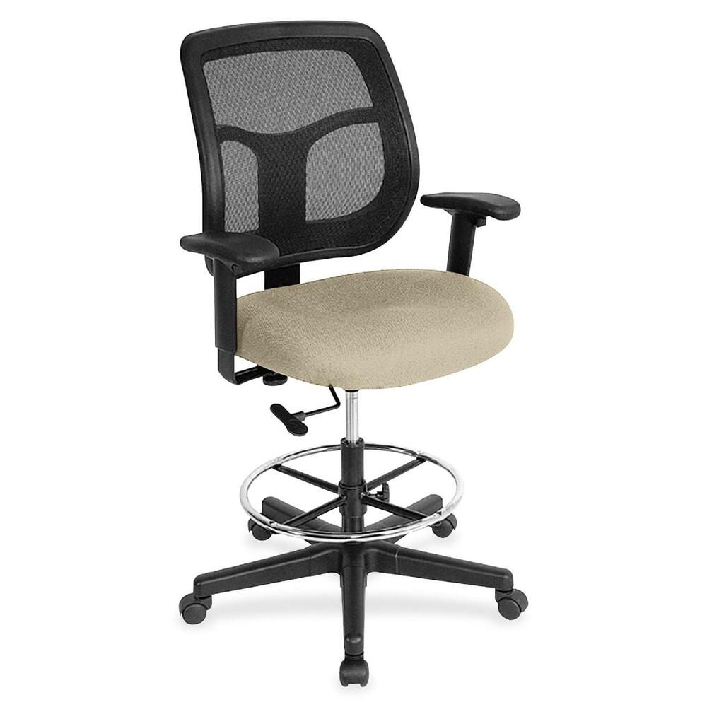 EUTDFT9887 - Apollo Drafting Stool combines value, comfort, adjustability and quality to create a perennial favorite. Breathable, mesh back provides increased airflow and maximum comfort for all-day sitting. Padded waterfall seat with sloping front reduces pressure on back and knees. Fabric seat creates a soft, comfortable sitting experience. Adjust arms in or out and up or down for proper ergonomic positioning. Backrest adjusts up or down relative to the seat for personalized lumbar support. Set seat height to your desired position relative to the floor. Stool includes casters and glides for easy mobility. Chair is Greenguard certified to have low chemical emissions.