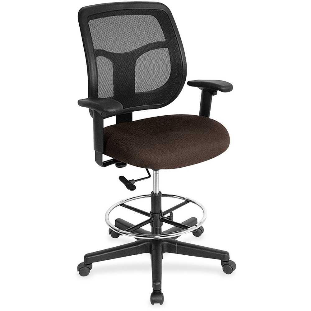 EUTDFT9841 - Apollo Drafting Stool combines value, comfort, adjustability and quality to create a perennial favorite. Breathable, mesh back provides increased airflow and maximum comfort for all-day sitting. Padded waterfall seat with sloping front reduces pressure on back and knees. Fabric seat creates a soft, comfortable sitting experience. Adjust arms in or out and up or down for proper ergonomic positioning. Backrest adjusts up or down relative to the seat for personalized lumbar support. Set seat height to your desired position relative to the floor. Stool includes casters and glides for easy mobility. Chair is Greenguard certified to have low chemical emissions.