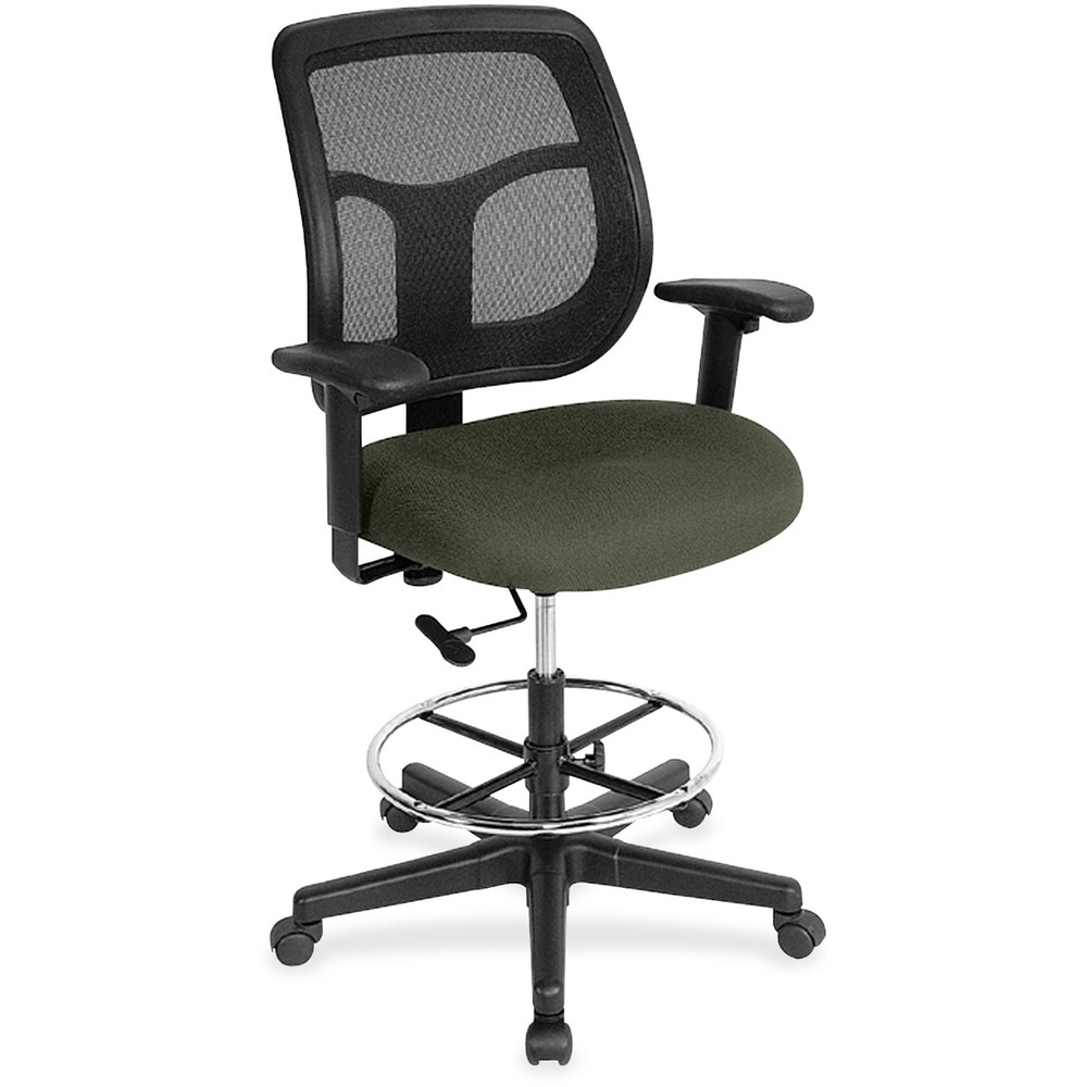 EUTDFT9867 - Apollo Drafting Stool combines value, comfort, adjustability and quality to create a perennial favorite. Breathable, mesh back provides increased airflow and maximum comfort for all-day sitting. Padded waterfall seat with sloping front reduces pressure on back and knees. Fabric seat creates a soft, comfortable sitting experience. Adjust arms in or out and up or down for proper ergonomic positioning. Backrest adjusts up or down relative to the seat for personalized lumbar support. Set seat height to your desired position relative to the floor. Stool includes casters and glides for easy mobility. Chair is Greenguard certified to have low chemical emissions.