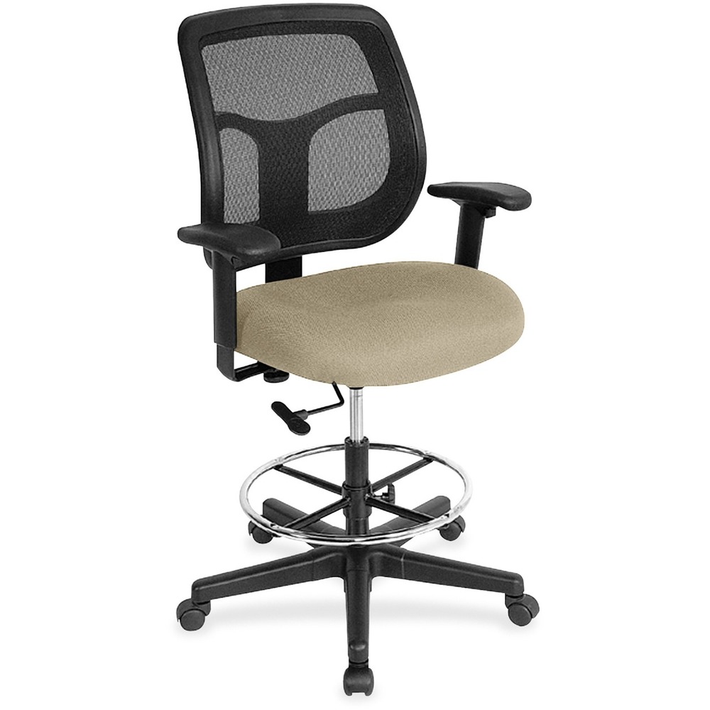 EUTDFT9845 - Apollo Drafting Stool combines value, comfort, adjustability and quality to create a perennial favorite. Breathable, mesh back provides increased airflow and maximum comfort for all-day sitting. Padded waterfall seat with sloping front reduces pressure on back and knees. Fabric seat creates a soft, comfortable sitting experience. Adjust arms in or out and up or down for proper ergonomic positioning. Backrest adjusts up or down relative to the seat for personalized lumbar support. Set seat height to your desired position relative to the floor. Stool includes casters and glides for easy mobility. Chair is Greenguard certified to have low chemical emissions.