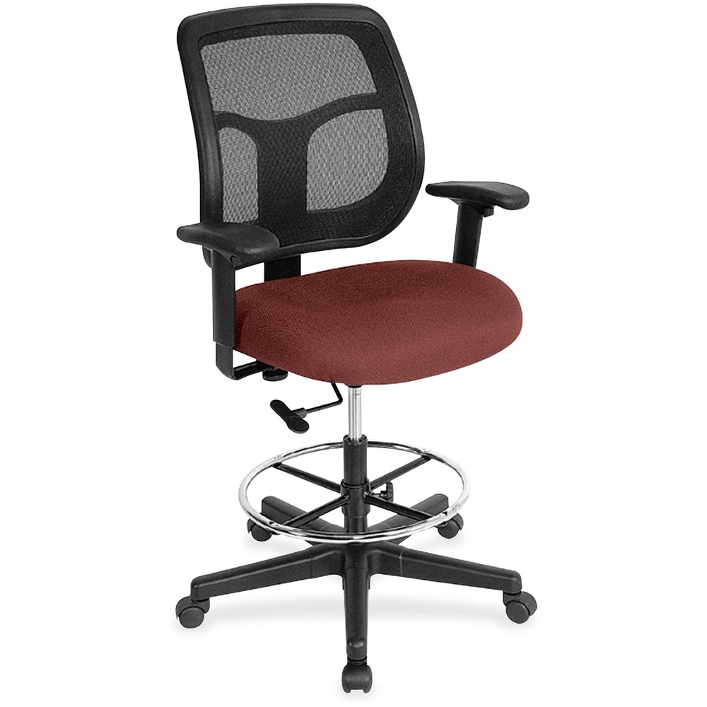 EUTDFT9826 - Apollo Drafting Stool combines value, comfort, adjustability and quality to create a perennial favorite. Breathable, mesh back provides increased airflow and maximum comfort for all-day sitting. Padded waterfall seat with sloping front reduces pressure on back and knees. Fabric seat creates a soft, comfortable sitting experience. Adjust arms in or out and up or down for proper ergonomic positioning. Backrest adjusts up or down relative to the seat for personalized lumbar support. Set seat height to your desired position relative to the floor. Stool includes casters and glides for easy mobility. Chair is Greenguard certified to have low chemical emissions.