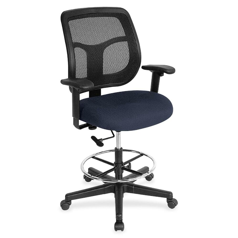 EUTDFT9801 - Apollo Drafting Stool combines value, comfort, adjustability and quality to create a perennial favorite. Breathable, mesh back provides increased airflow and maximum comfort for all-day sitting. Padded waterfall seat with sloping front reduces pressure on back and knees. Fabric seat creates a soft, comfortable sitting experience. Adjust arms in or out and up or down for proper ergonomic positioning. Backrest adjusts up or down relative to the seat for personalized lumbar support. Set seat height to your desired position relative to the floor. Stool includes casters and glides for easy mobility. Chair is Greenguard certified to have low chemical emissions.