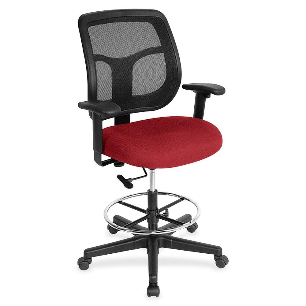 EUTDFT9802 - Apollo Drafting Stool combines value, comfort, adjustability and quality to create a perennial favorite. Breathable, mesh back provides increased airflow and maximum comfort for all-day sitting. Padded waterfall seat with sloping front reduces pressure on back and knees. Fabric seat creates a soft, comfortable sitting experience. Adjust arms in or out and up or down for proper ergonomic positioning. Backrest adjusts up or down relative to the seat for personalized lumbar support. Set seat height to your desired position relative to the floor. Stool includes casters and glides for easy mobility. Chair is Greenguard certified to have low chemical emissions.
