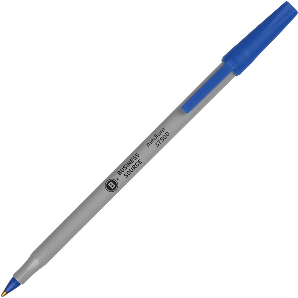 BSN37532 - These ballpoint stick pens deliver smooth writing. Feature medium points, tungsten carbide balls in brass cones. End plugs and molded plastic caps with pocket clips match ink color. Clips attach to notebooks, pockets and files.
