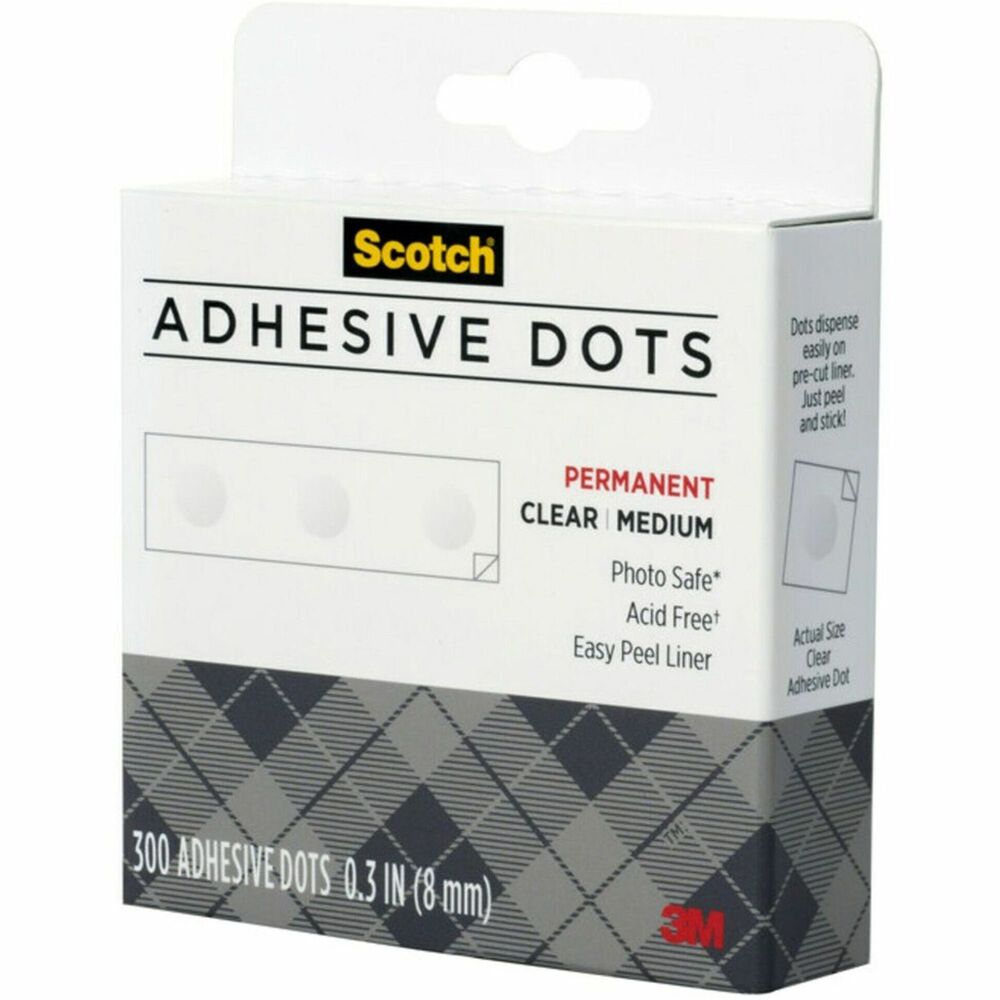MMM010300M - Adhesive Dots are perfect for sticking embellishments to paper, wood, metal and other surfaces. You can also get great results using the transparent dots for card-making and scrapbooking. Box dispenser is easy to use, and the "no-touch" design keeps the 8mm adhesive dots free from oils, light and dirt. Permanent adhesive is safe for photos.