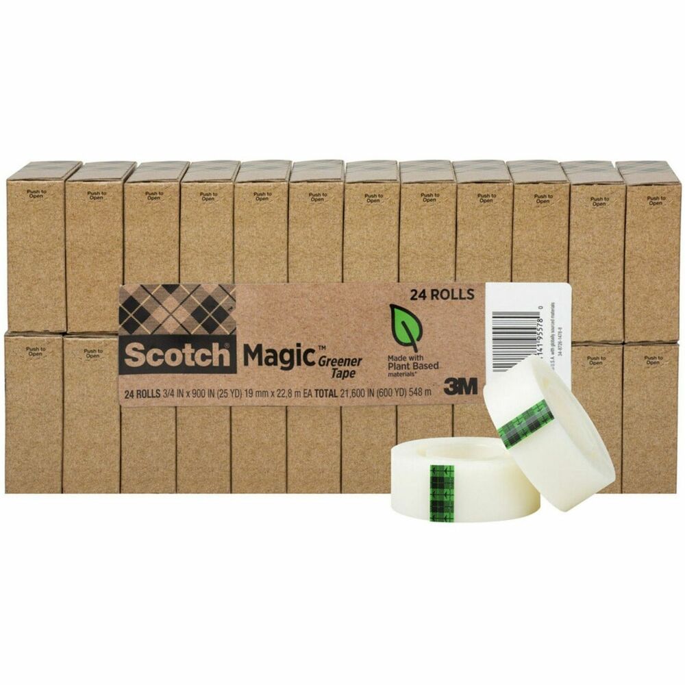 MMM81224P - Scotch Magic Greener Tape is an even more environmentally friendly version of the original matte finish, invisible tape containing recycled or plant-based material. It disappears on most papers so it's easy to scan and read documents. This versatile tape is ideal for permanent paper mending and many other uses. It pulls off the roll smoothly, cuts easily and resists splitting and tearing. It will not dry out or yellow. Write on it with pen, pencil or marker. Tape is also photo-safe (determined in accordance with ISO Standard 18916). More from the Manufacturer