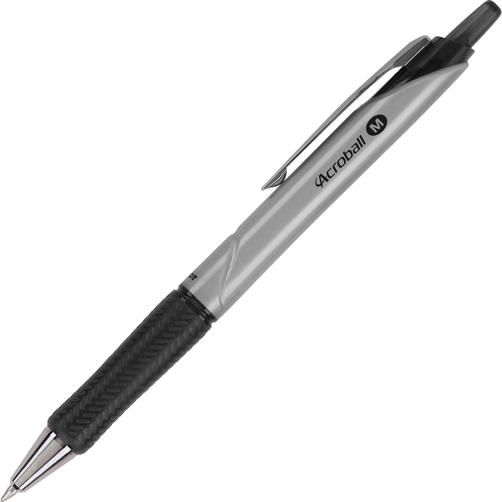 PIL31910 - AcroBall Pen contains an innovative hybrid ink for out-of-the-ordinary writing flow and smoothness as well as effortless, smear-proof performance. The ink writes smooth like gel, but dries quickly like a ballpoint. Retractable AcroBall is equipped with an ergonomic grip so that it can be held well in the hand and a tungsten carbide nib that cannot be deformed and will not wear out. Refillable ballpoint pen also features a 1.0mm point, black ink and silver barrel.