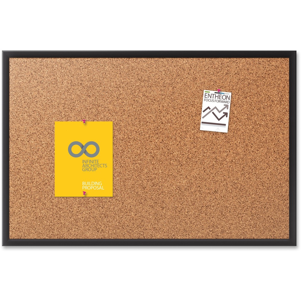 QRT2301B - Bulletin board with a natural cork surface provides a universal, convenient backdrop for posting documents, displaying photos and other office communication needs. Ideal for moderate use in spaces with regular traffic. Standard, natural cork surface is durable and easy to use. Pushpins or thumbtacks securely hold papers and photos in place. Self-healing cork will not leave unsightly pinholes. Durable backing ensures every paper stays in place. Black finish on the aluminum frame matches most decor. Bulletin board includes mounting hardware. More from the Manufacturer