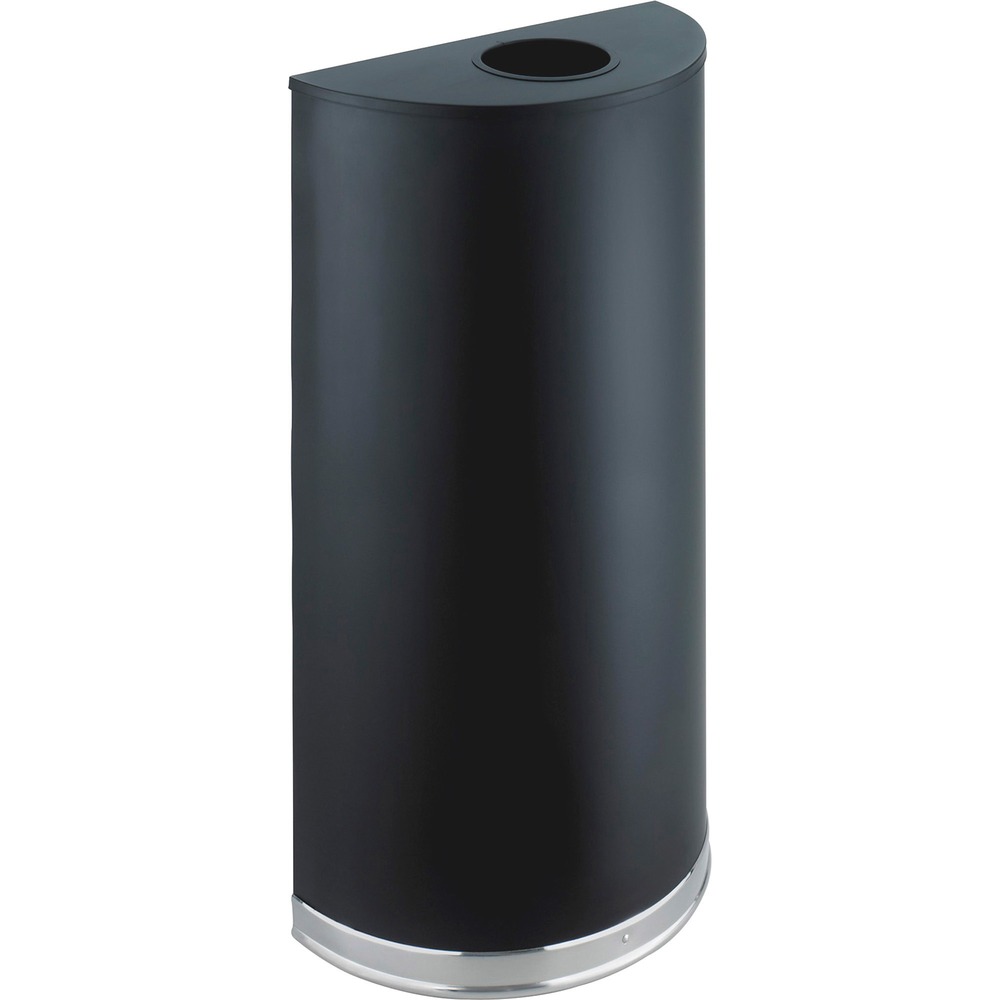 SAF9940BL - Half-round can gives you a full leg up on your recycling needs whether it's the Slot, Round or Half Circle. The receptacle includes all three different lids with a rubber lining around the opening so you can collect paper, bottles, cans and more. Configure two cans together or place them against the wall for high-traffic areas. 12.5 gallon receptacle includes a rigid plastic liner and is made of steel with a black powder-coat finish for durability.