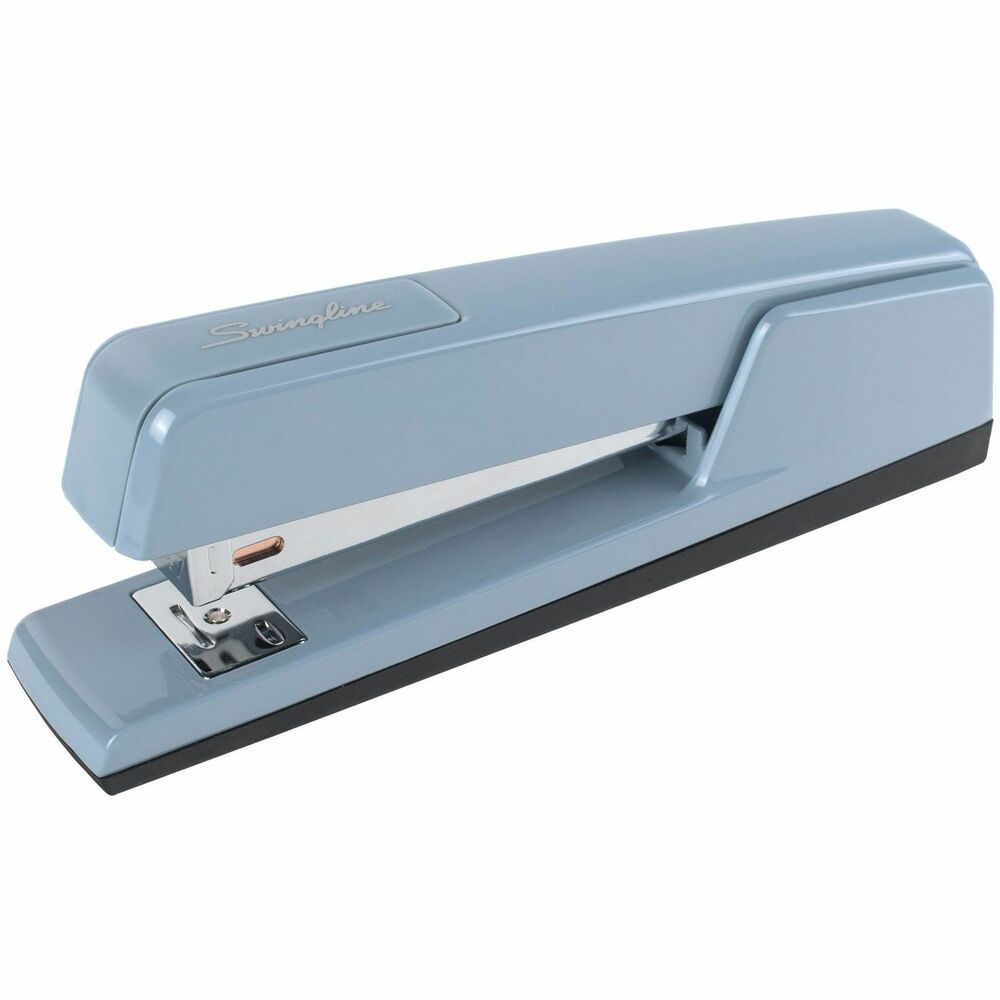 SWI74708 - Classic desk stapler is simple, accurate, reliable and strong - just what you would expect from a Swingline stapler. Durable metal construction guarantees long-lasting performance without making the stapler uncomfortable to use. Superior strength allows the stapler to staple through as many as 20 sheets when packed with the recommended Swingline S.F. 4 premium staples. You can also flip open the top of the stapler and use it to tack up papers quickly and easily. A specialized inner rail enhances the stapler's stability so that it is less prone to jamming or misfiring. Positive locking latch is also included to secure the staples in the proper position once they are loaded inside the stapler. Stapler also features open-channel loading, recessed anvil that rotates for pinning, 7-1/4" long with 4" throat, die-cast base and full rubber pad.