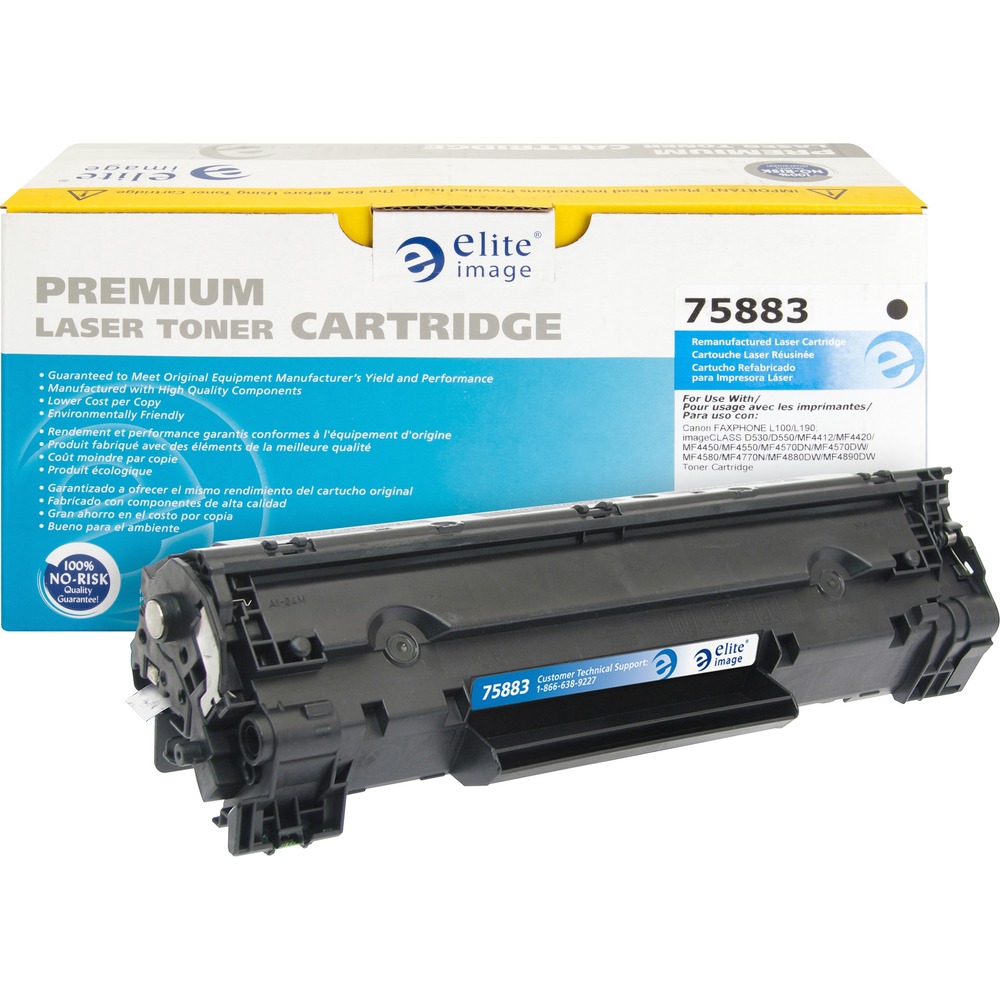 ELI75883 - Toner cartridge is designed for use with Canon FaxPhone L100, L190; imageClass D530, D550, MF4450, MF4570dn, MF4570dw, MF4770n, MF4880dw and MF4890dw. Remanufactured cartridge yields approximately 2,100 pages. Elite Image is ISO certified. More from the Manufacturer