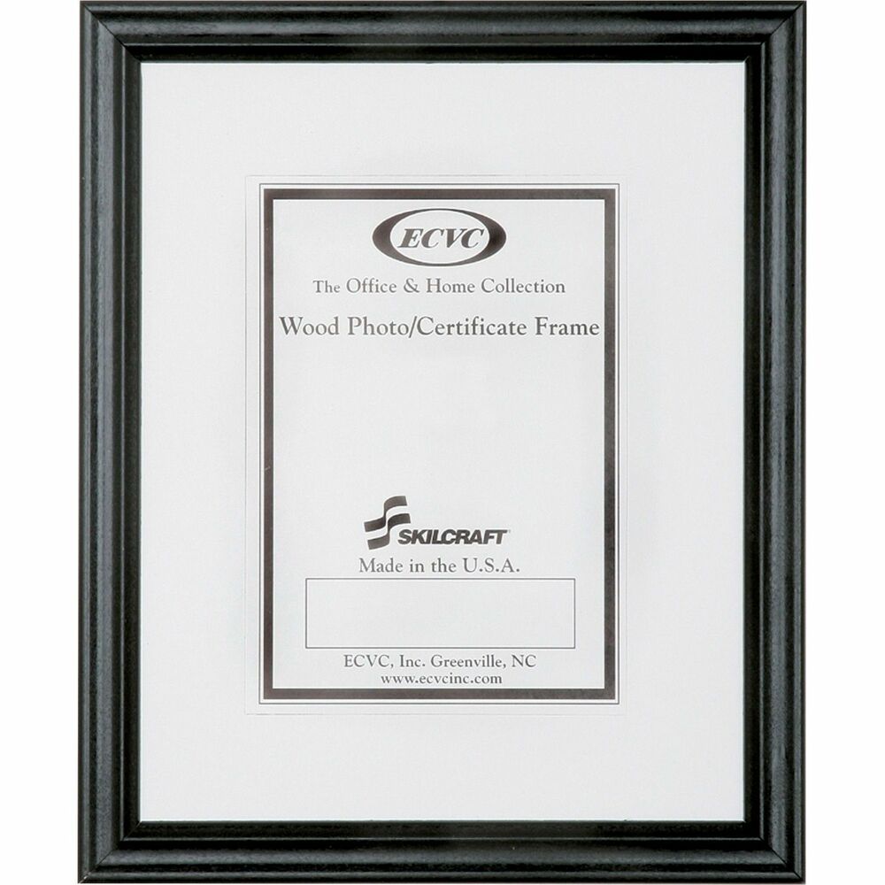 NSN0528686 - Versatile, ready-made, Style A frame works with all decors and mounts on your wall with pre-installed hangers either vertically or horizontally. Insert your award, photo or document quickly and easily. Simplistic design includes 3/4" black molding and smooth, black enamel finish. Molding is made in North Carolina of solid hardwood grown in the southeast United States, with three coats of water-based black paint and an additional semi high-gloss clear coat applied to prevent the finish from fading over time. Frame includes glass, reversible mat board (black or white), binder back, and staples.   