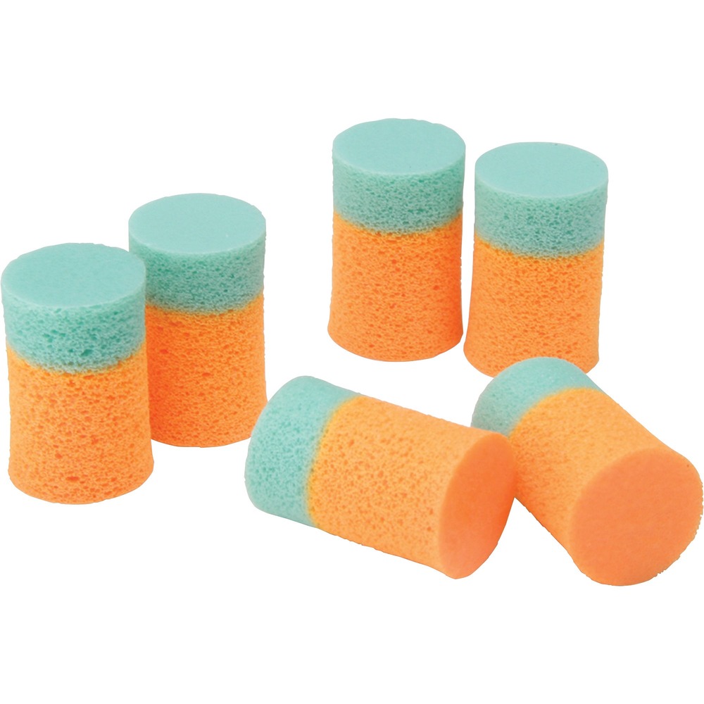 NSN1376345 - Nonallergenic earplugs expand to the size and shape of the ear canal for a comfortable fit. Fluorescent orange and light green colors provide high visibility for compliance checks. Nonallergenic earplugs offer a 29-decibel noise-reduction rating. Polyvinyl chloride foam provides an excellent source of sound attenuation. Earplugs comply with ANSI: 12.6 - 1984. Pairs of plugs are individually packaged. Dispenser box can be easily mounted using a self-adherent tape strip.   