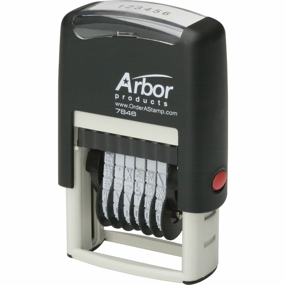 NSN2074151 - Self-inking stamp offers six number bands with digits 0 to 9 plus a blank and a dash to fit a wide variety of numbering needs. Impression size is 7/8" to 1-1/8" wide x 1/8" to 3/16" high. One inking makes 50,000 impressions. Six-digit numbering system includes a black ink pad that can be re-inked or replaced.