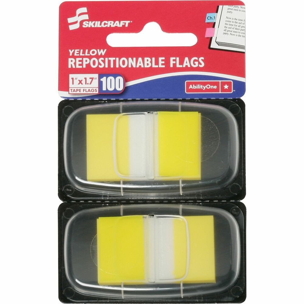 NSN3152024 - Colorful, self-stick flags mark important information in documents, books, newspapers or magazines. Clear side of flag can be used for writing notes with ballpoint pens or permanent markers. Flags are removable, repositionable and reusable. Flags are dispensed one at a time with the included dispenser. Each dispenser contains 50 flags. All SKILCRAFT Self-Stick products are produced by Americans who are blind. Purchasing this AbilityOne mandatory source product ensures your compliance with federal procurement regulations.