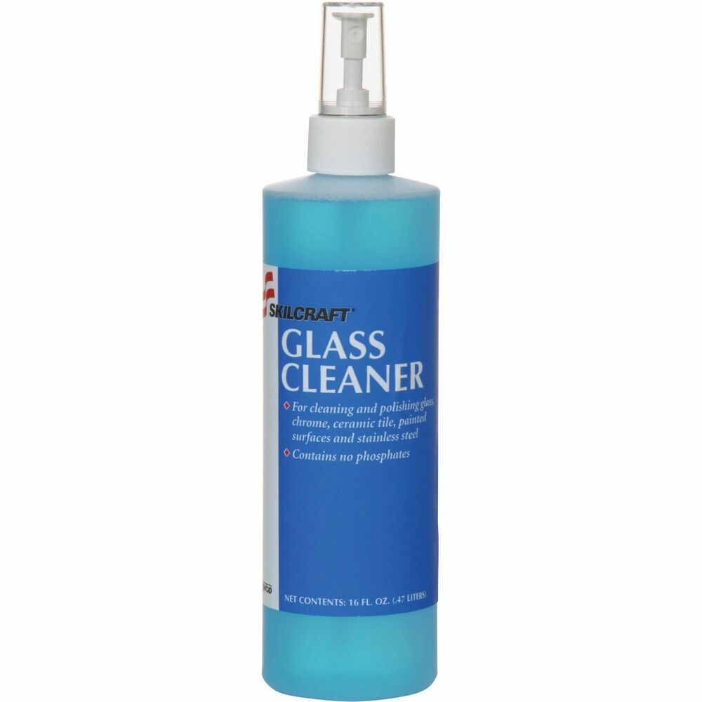 NSN3268110 - Specially formulated glass, plastic, and CRT cleaner is designed for use on glass, Lexan, Lucite, mirrors, menu boards, and surfaces not harmed by water. The fresh blue formula utilizes a special combination of soil-suspending detergents and wetting agents to quickly remove soil smudges, grease, and fingerprints without streaking. Cleaner is antistatic to repel airborne dirt and comes in a spray bottle. Glass cleaner with pH 7.8 is 75 percent bio-based and made from Coconut polyglycoside and water.
