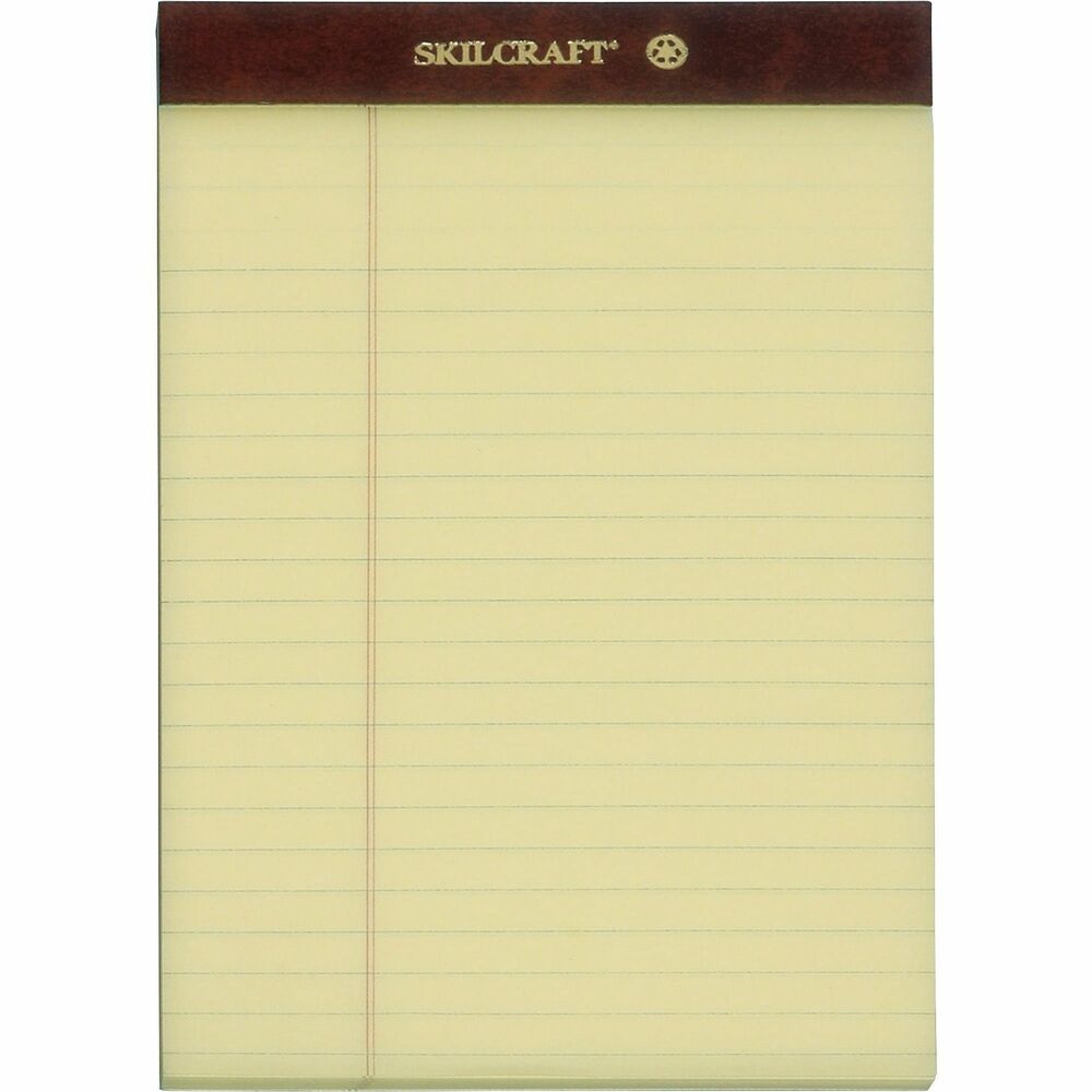 NSN3566726 - Perforated for easy page removal, these writing pads contain 50 sheets. Each 16 lb. sheet is 5/16" ruled with double-line margin. Each pad offers an extra heavyweight, .050 cal backer board. Pads are bound with a leatherette strip at the top and the recycle logo imprinted in gold on the top binding. Each pad meets Executive Orders 13514 and 13423.   
