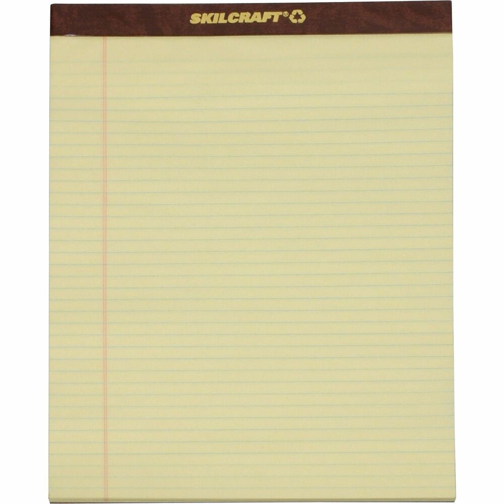 NSN3566727 - Perforated for easy page removal, these writing pads contain 50 sheets. Each 16 lb. sheet is 5/16" ruled with double-line margin. Each pad offers an extra heavyweight, .050 cal backer board. Pads are bound with a leatherette strip at the top and the recycle logo imprinted in gold on the top binding. Each pad meets Executive Orders 13514 and 13423.   
