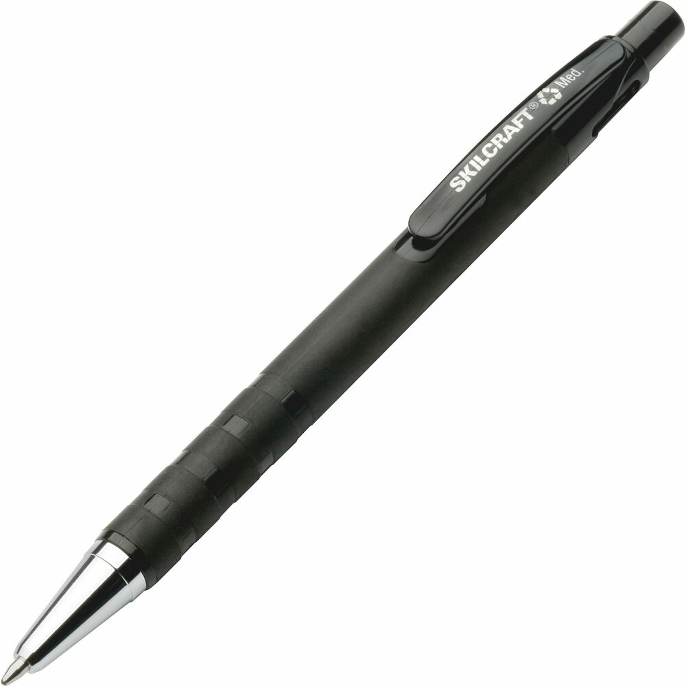 NSN3687771 - Ballpoint pens feature a rubberized barrel with gripper rings for easy grip comfort. The ink cartridge contains ink that won't fade or smear. Color of the cap and clip matches the ink color. Each ballpoint pen writes 2,460'.   