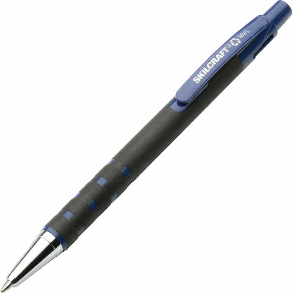 NSN3687772 - Ballpoint pens feature a rubberized barrel with gripper rings for easy grip comfort. The ink cartridge contains ink that won't fade or smear. Color of the cap and clip matches the ink color. Each ballpoint pen writes 2,460'.   