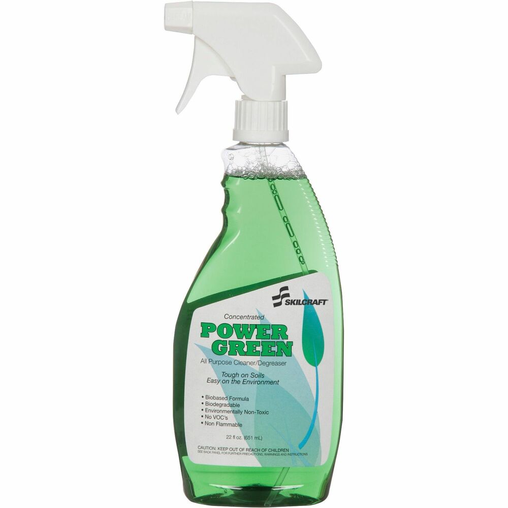 NSN3738849 - Bio-based, heavy-duty, multi-surface cleaner/degreaser is formulated to be environmentally friendly yet powerful enough for the most difficult cleaning tasks. All-purpose, nontoxic liquid formula is nonflammable and contains no VOCs. Power Green will remove carbon and greasy residues from walls, floors, appliances, machinery or any washable surface. Use as a spray and wipe cleaner, or for damp mopping, automatic scrubbing, hand scrubbing, and high-pressure washers/steam cleaners. Ideal for parts washing. Cleaner offers 68 percent bio-based content.   
