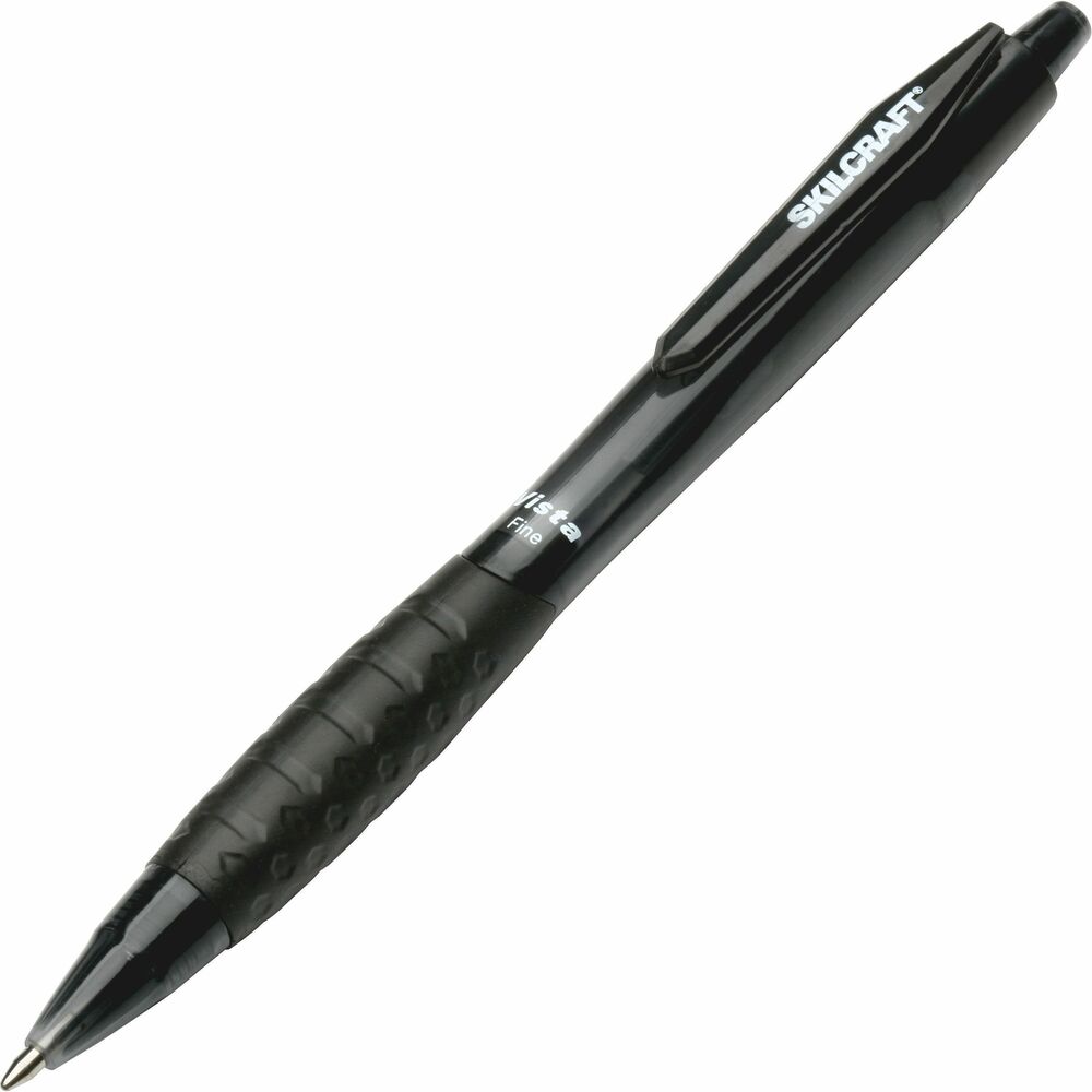 NSN4457233 - Retractable ballpoint pen offers a cushion grip for comfort and writes 2,460'. Color of pocket clip and rubber grip identifies ink color. The tinted transparent barrel and tip allow you to monitor ink levels. Ballpoint pen is refillable.   