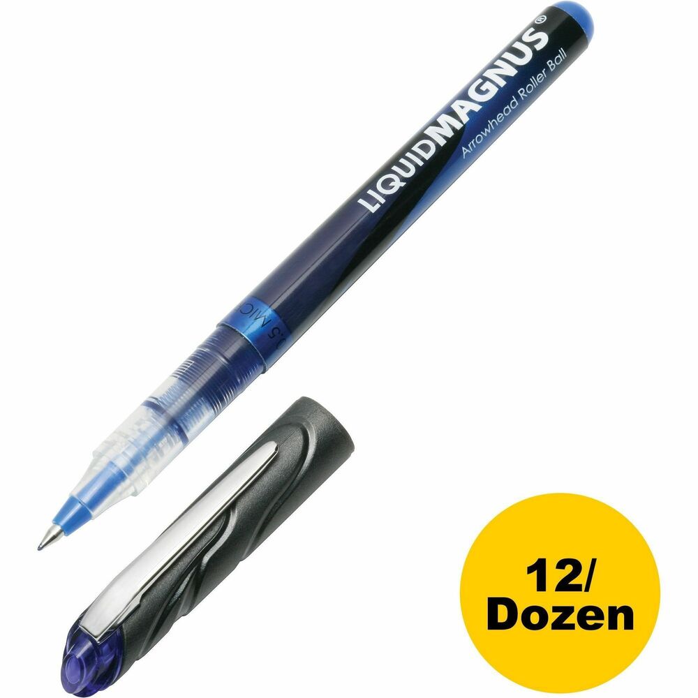 NSN4612663 - Liquid Magnus Rollerball Pens contain water-resistant, fade-resistant, acid-free, liquid pigmented ink for the exceptionally smooth writing experience of a gel pen combined with the strength and durability of a ballpoint pen. Rollerball pens are designed for precise writing, even through carbon copies, and write clean, distinct lines. Visible ink supply helps monitor ink levels. Color-coded cap includes a flat metal clip.   