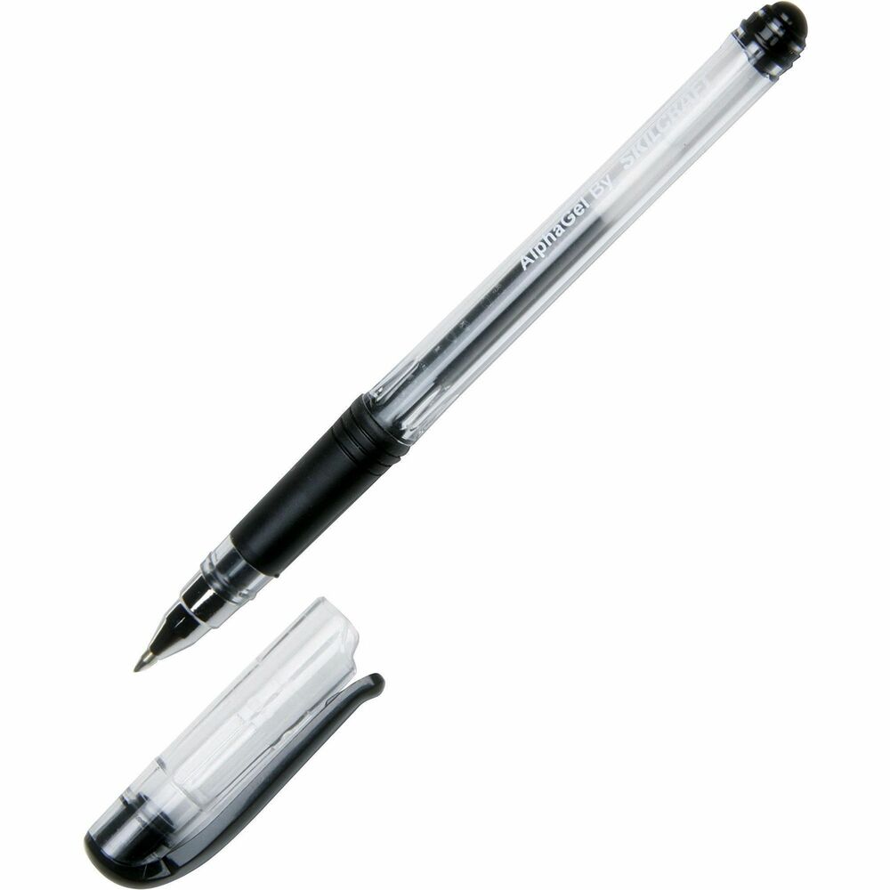 NSN4845250 - AlphaGel Ink Pen combines the smooth writing of gel ink with the comfort of a rubber grip. Translucent barrel allows you to monitor ink levels. Gel ink is water-based, acid-free and archival-safe for preserving documents over long periods of time. Locking cap with cushioned pad prevents dryout and protects the metal tip.   