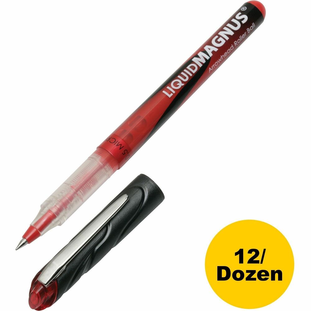 NSN4940908 - Liquid Magnus Rollerball Pens contain water-resistant, fade-resistant, acid-free, liquid pigmented ink for the exceptionally smooth writing experience of a gel pen combined with the strength and durability of a ballpoint pen. Rollerball pens are designed for precise writing, even through carbon copies, and write clean, distinct lines. Visible ink supply helps monitor ink levels. Color-coded cap includes a flat metal clip.   