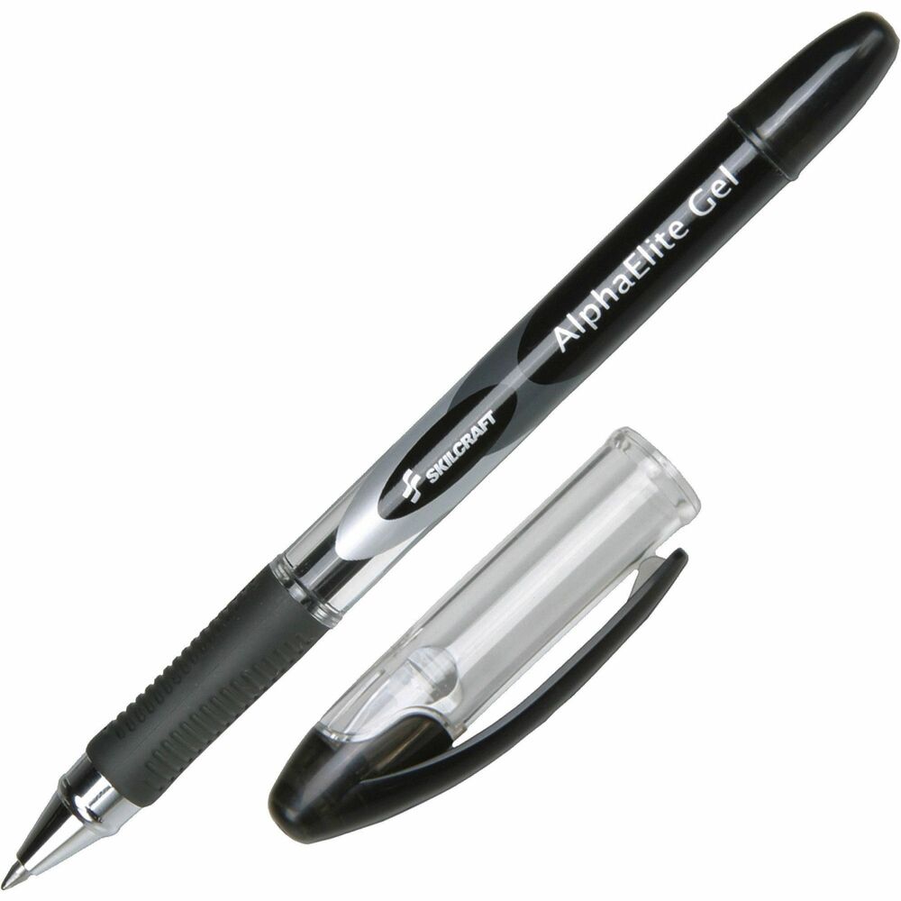 NSN5005214 - AlphaElite Gel Ink Pen combines a contemporary barrel design with exceptionally smooth writing. Ribbed rubber grip provides writing comfort and control. Clear barrel provides a visible ink supply. Gel ink is water-based, acid-free, and archival-safe for long-lasting document preservation.   
