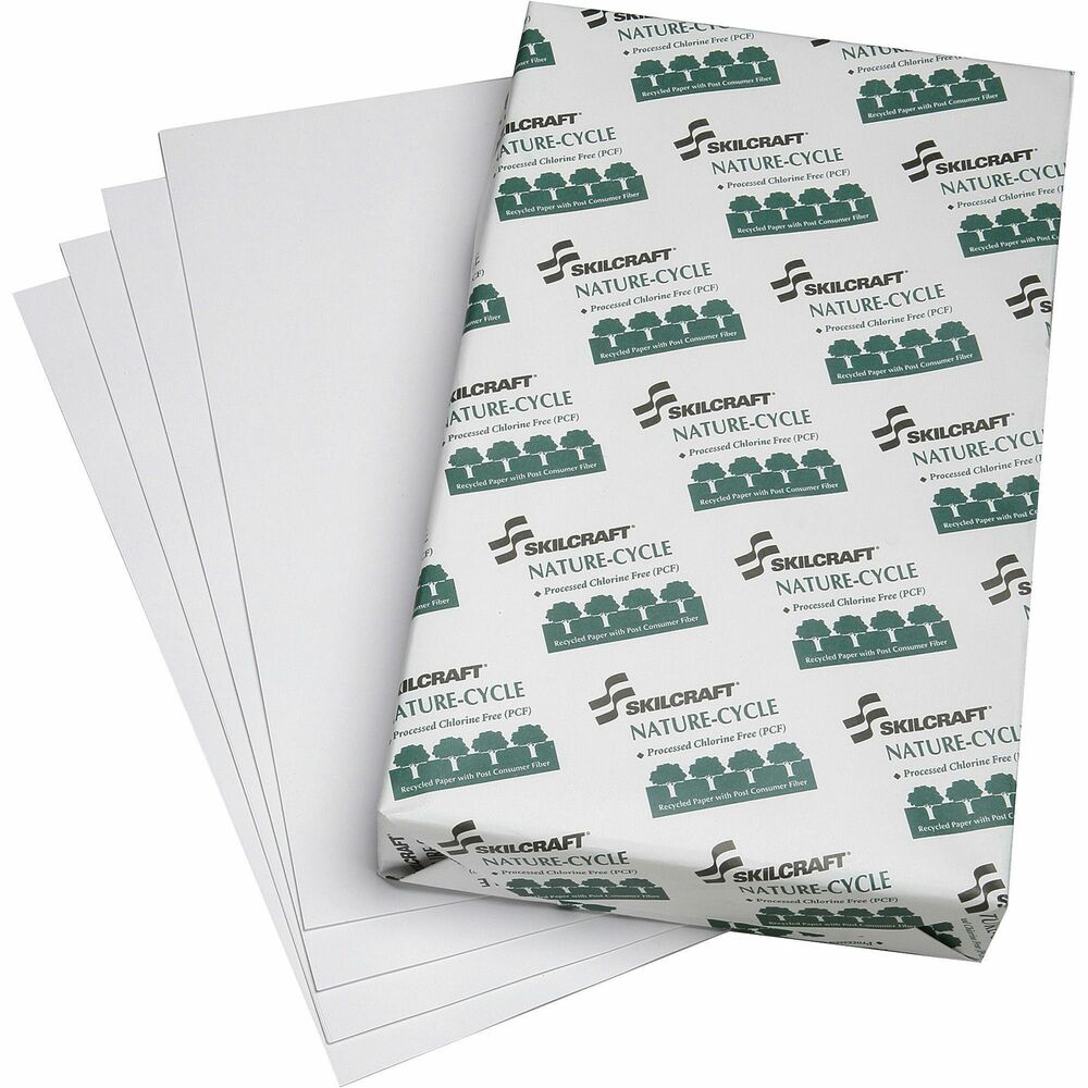 NSN5038449 - Copy paper is made using a 100 percent chlorine-free manufacturing process. Process does not re-bleach paper using chlorine or chlorine compounds that are harmful to the environment and aquatic life and is certified by the Chlorine Free Association. Both paper and packaging are made using 100 percent recycled material. Acid-free, archival-quality paper has a 20 lb. basis weight making it ideal for daily use in copiers and printers. Copy paper meets Air Force Regulation No. AF 164-117, JCP-065, and Executive Orders 13514 and 13423.   