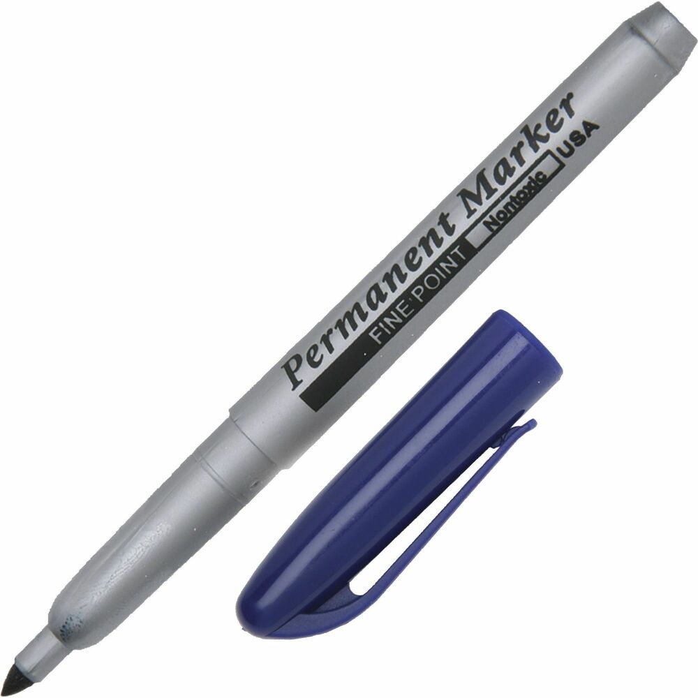 NSN5114319 - Fine-point permanent marker is designed for writing, drawing, lettering and sketching on most hard-to-mark surfaces. Tip stays firm and sharp. Barrel is gray with molded plastic pocket clip. Cap matches the ink color. Quick-drying, high-intensity ink is waterproof, smear-proof and fade-resistant.   