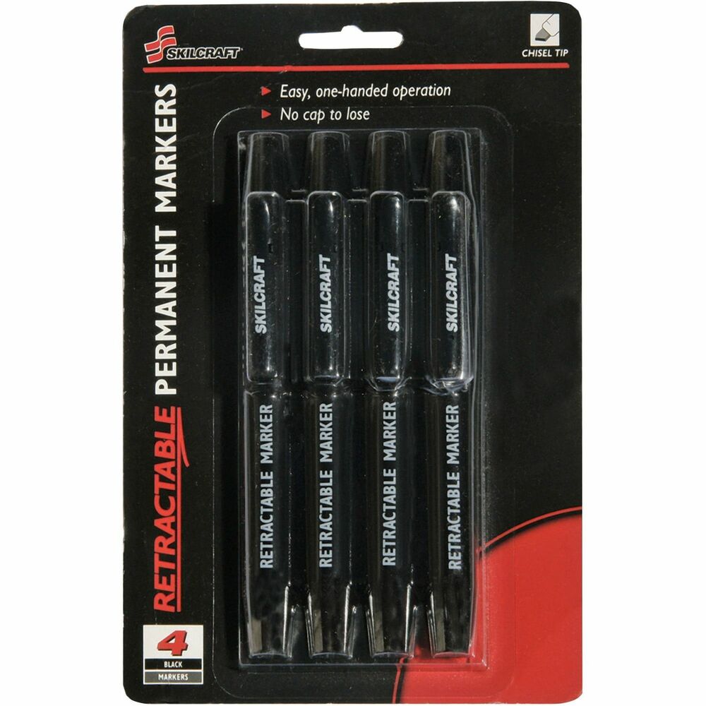 NSN5550297 - Retractable permanent markers allow easy single-handed operation. No more capping and recapping while using your marker. Low-odor, nontoxic premium ink dries quickly and will not smear or leak. Use to mark on wood, glass, plastic, metal, porous surfaces and more. Tip is made of durable polyester that holds its shape. Chisel tip allows broad, medium and fine point marking. Markers have a handy pocket clip for portability. Safety clip protects against pocket leakage.   