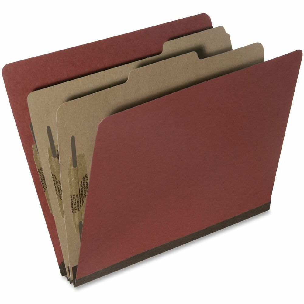 NSN5567912 - Heavy-duty classification folders feature a 2" expandable, Tyvek-reinforced tape gusset for added durability. Each folder is made of 25 point Pressboard stock and each divider is made of 17 point Kraft stock. Each divider offers 1" capacity, metal-prong fasteners. The front and back covers of the folder also have 1" prong fasteners. Outside cover and Kraft dividers are made of 30 percent post-consumer material. Classification folders meet Executive Orders 13514 and 13423.   