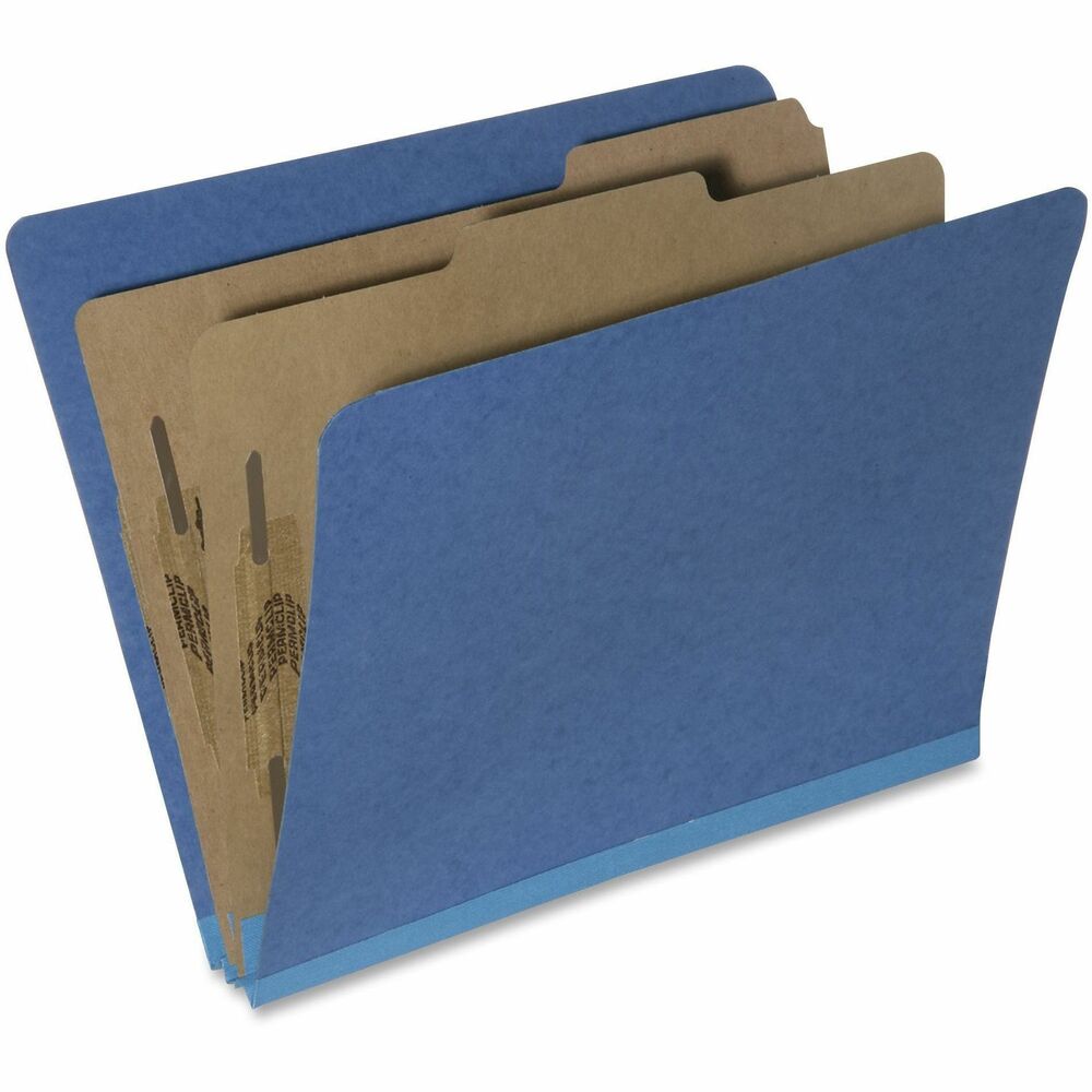 NSN5567914 - Heavy-duty classification folders feature a 2" expandable, Tyvek-reinforced tape gusset for added durability. Each folder is made of 25 point Pressboard stock and each divider is made of 17 point Kraft stock. Each divider offers 1" capacity, metal-prong fasteners. The front and back covers of the folder also have 1" prong fasteners. Outside cover and Kraft dividers are made of 30 percent post-consumer material. Classification folders meet Executive Orders 13514 and 13423.   