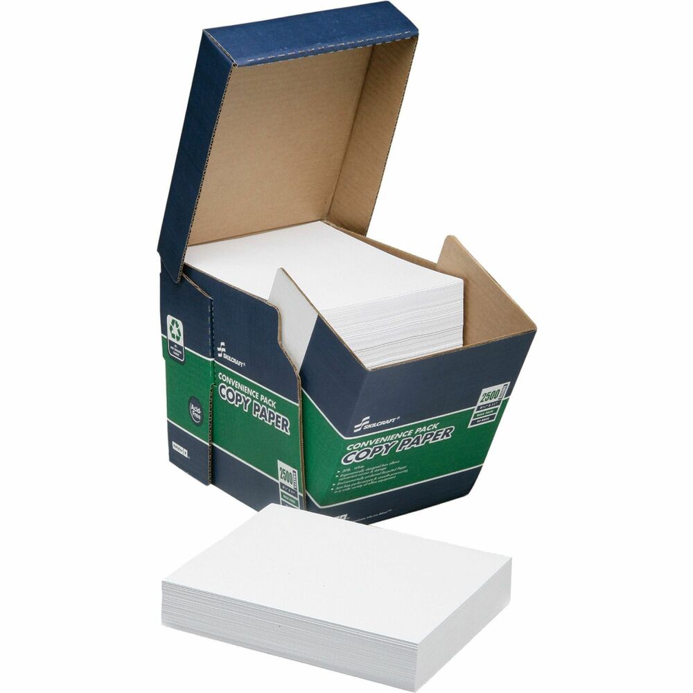 NSN5623260 - Copy paper offers a high brightness and acid-free construction for archival quality. The virgin pulp used is elemental chlorine-free (ECF). Copy paper features 20 lb. basis weight with 30 percent post-consumer recycled content. Paper comes in a reclosable box and contains no inner ream wrap. The small box is perfect for spaces ranging from small office cubicles to large copy centers and weighs only 25 lb. This environmentally responsible packaging is made from recycled materials and contains no staples, tape or glue.