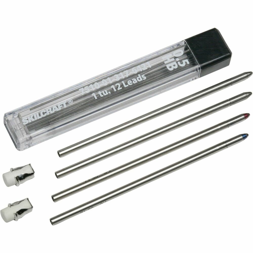 NSN5650621 - Refill is designed for use with the SKILCRAFT B3 Aviator Multifunction Pen. Refill includes two each of red and black, medium point, ballpoint ink refills; two white erasers; and one pack of 12 0.5mm lead.