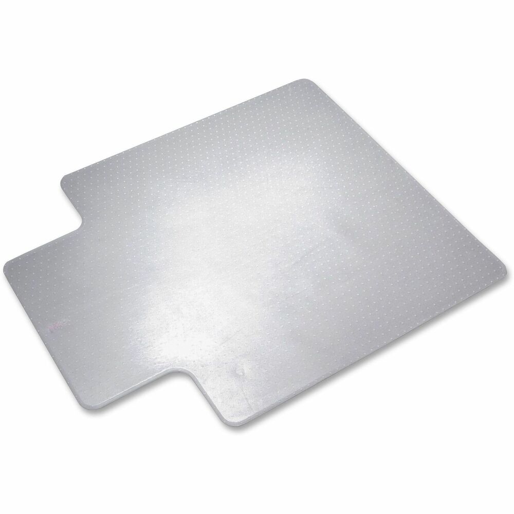 NSN5772529 - Chairmat is designed to protect medium to low pile carpet. Cleats secure mat into the carpet so chairs move smoothly along the surface. Mat is made of 0.127" thick clear vinyl. Design also includes a 25" x 12" lip.   