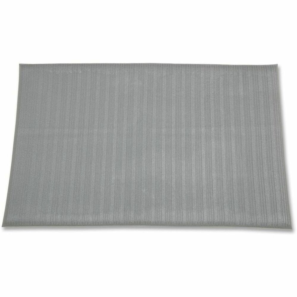 NSN5826230 - Anti-fatigue mat helps prevent body aches associated with standing all day. Safe, nonslip surface with ribbed vinyl reduces the risk of falls and combats fatigue. By combining softness with support, the mat allows proper distribution of body weight while reducing impact on joints. As the foot presses into the mat, the matting pushes back to increase blood flow. The result is less stress, greater comfort and increased productivity. Mat is designed for light-duty to medium-duty for dry areas. Beveled edges help reduce tripping. Closed-cell PVC, sponge matting offers comfortable and economical fatigue relief. The mat is 3/8" thick.