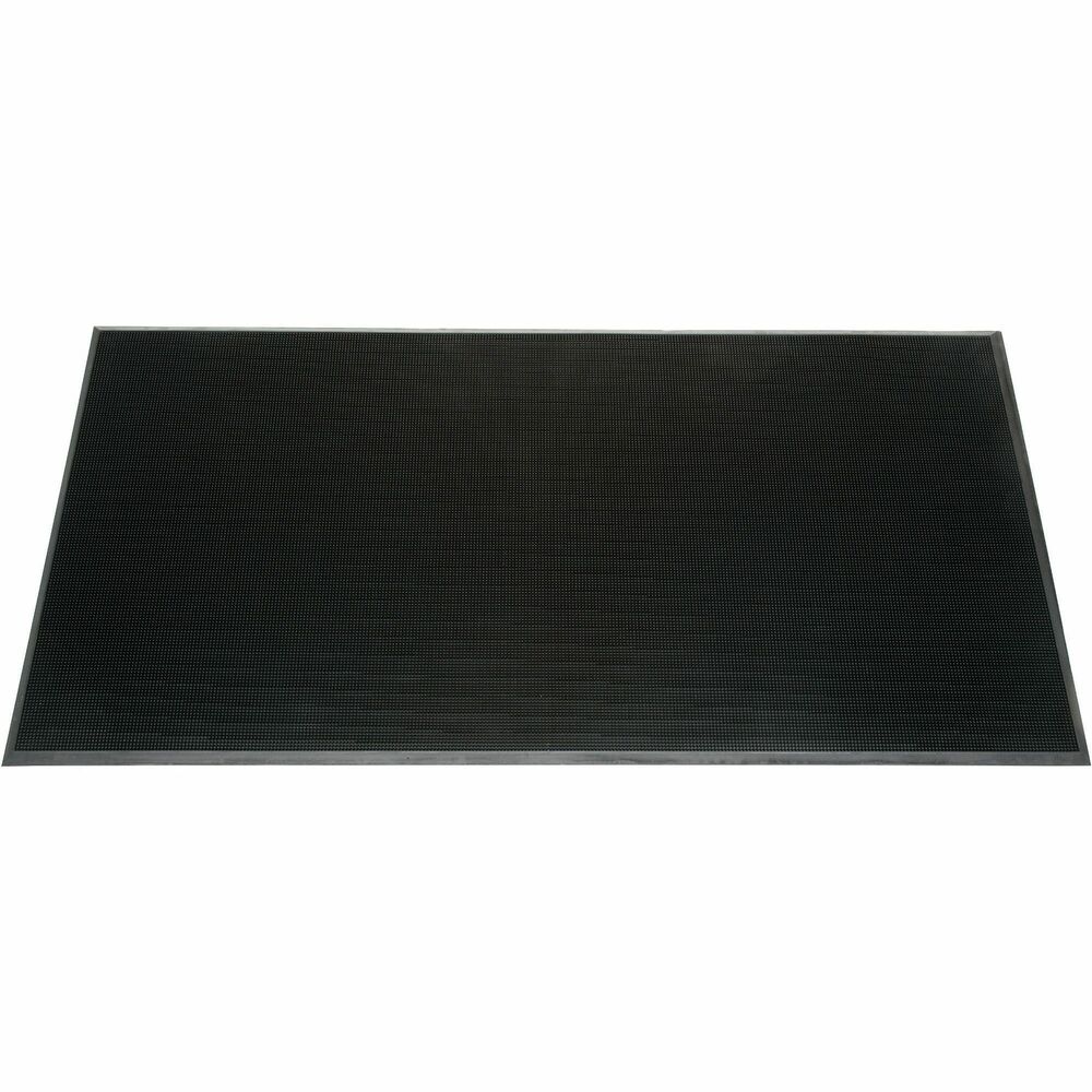 NSN5826247 - Heavy-duty scraper mat is the first mat in the Three-Mat Entry System. Placed outside, this mat scrapes dirt and moisture off shoes to prevent them from entering the building. Mat includes a molded, rubber fingertip design and beveled edges that reduce tripping hazard. Slip-resistant vinyl backing holds the mat in place to prevent falls. Mat is designed for medium to heavy traffic. Mat contains a high percentage of recycled material.   
