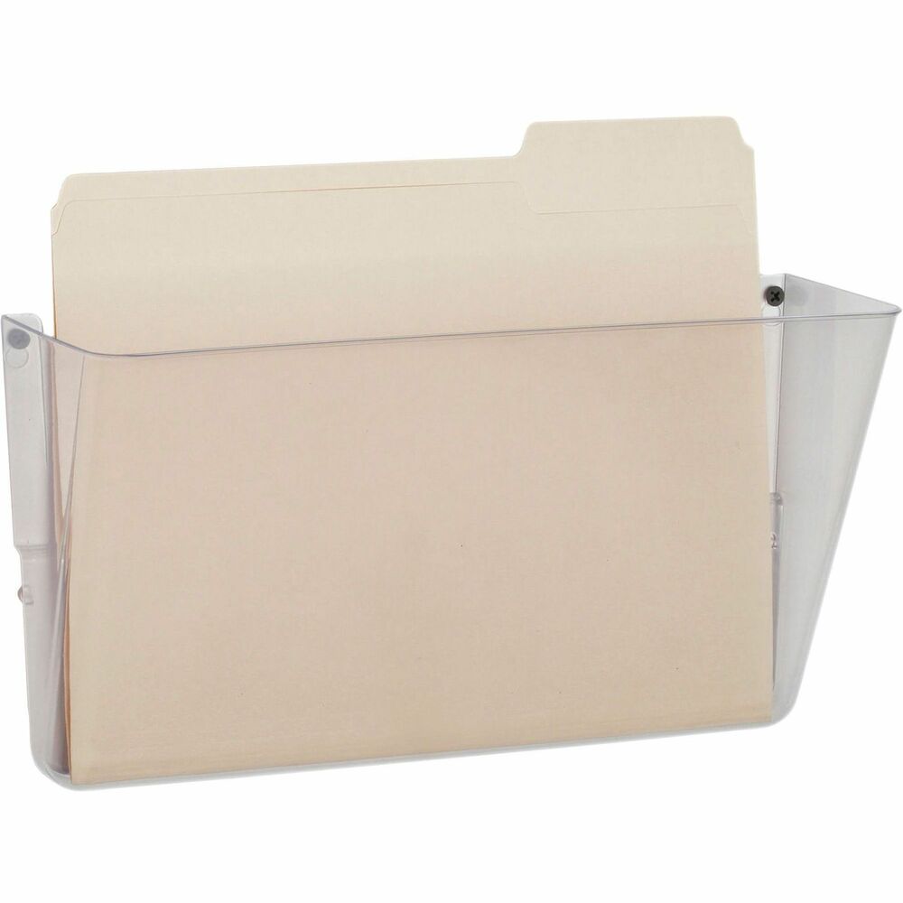 NSN5827273 - Wall file holder keeps frequently used files accessible. Mount file easily to walls, partitions, doors or cabinets. Modern design provides maximum visibility and easy retrieval for files and documents. Additional units can be stacked vertically for a multipocket system. High-impact polystyrene makes them virtually unbreakable. Wall file includes wall anchors and doubled-sided tape for choice of installation. Hanging wall file is made using 100 percent recycled plastic with a minimum of 25 percent post-consumer material.