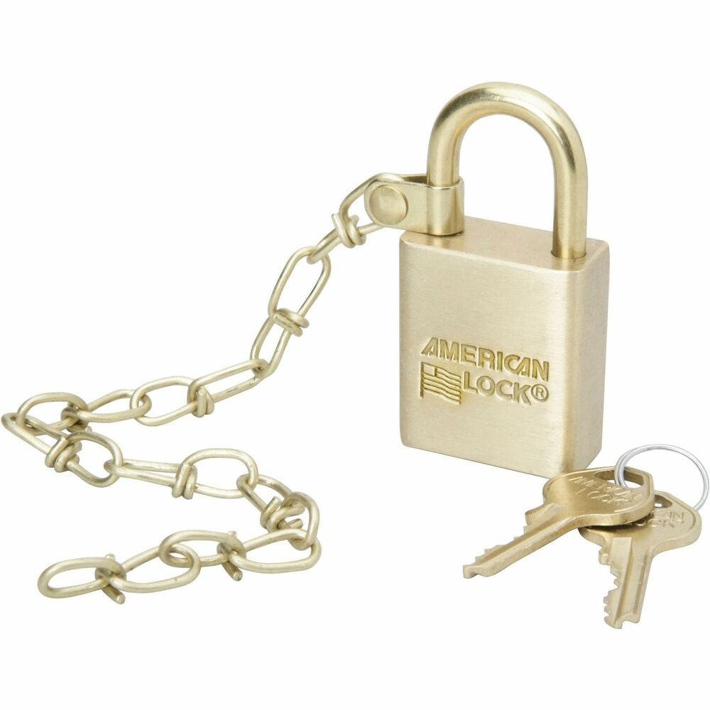 NSN5881676 - Solid brass case padlock with a 3" chain is made to exacting U.S. government standards, offering superior protection. Sturdy design provides resistance to bump attacks so the padlock is recommended for high-security areas. Included five-pin cylinder offers added security. Each padlock also includes two keys and is 1-1/2" wide with a 1" shackle height.   