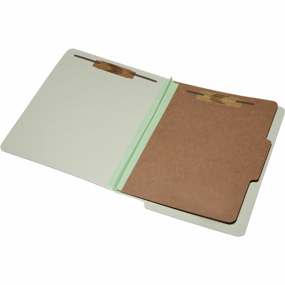 NSN5907106 - Classification folders offer a precise way to organize your project documents with a four-part design. End tabs make them ideal for open-shelf filing. Each file folder includes one divider and two 2" prong fasteners on the inside front and back covers to subdivide project papers. The 17 point Kraft divider has two 1" prong fasteners for further subdividing. Each folder expands up to 2" to provide plenty of room for thick stacks. Outside cover is made of 25 point Pressboard using 30 percent post-consumer material. The Kraft divider is made with 30 percent post-consumer material. Recyclable folders meet Executive Orders 13514 and 13423.