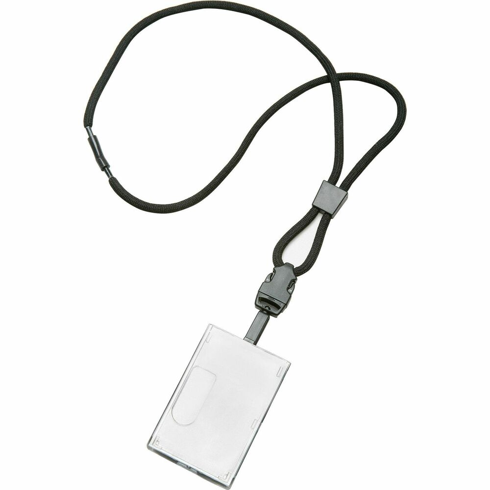 NSN6130195 - Premium neck cord with smart card holder offers the perfect way to display your identification without attaching it to clothing. The Smart Card Holder blocks unauthorized scanning, accommodates two cards and is FIPS 201 Compliant. The 36" long lanyard is black in color. Versatile round cord can be adjusted and includes a special feature for safety. Cord is made of premium polyester. Lanyard comes with a slide adjuster, side release buckle for easy detachment, and comfortable safety breakaway.